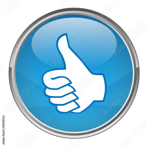 Circular "THUMBS UP" button (vector; blue)