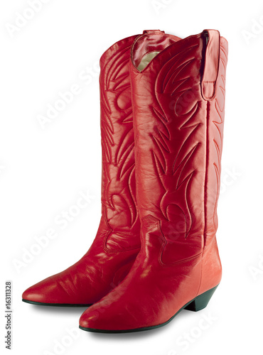 Women's red cowboy boots with clipping path