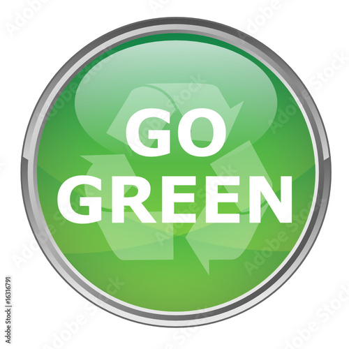Circular "GO GREEN" button (vector; green)