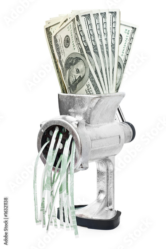 Money concept. Dollars are milled in meat grinder photo