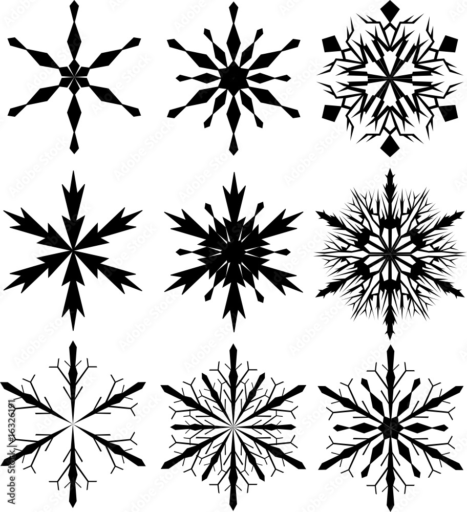 set of nine snowflakes set of nine snowflakes