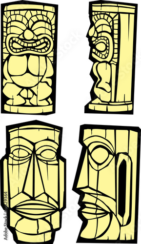 Mixed group of tikis side and front views.