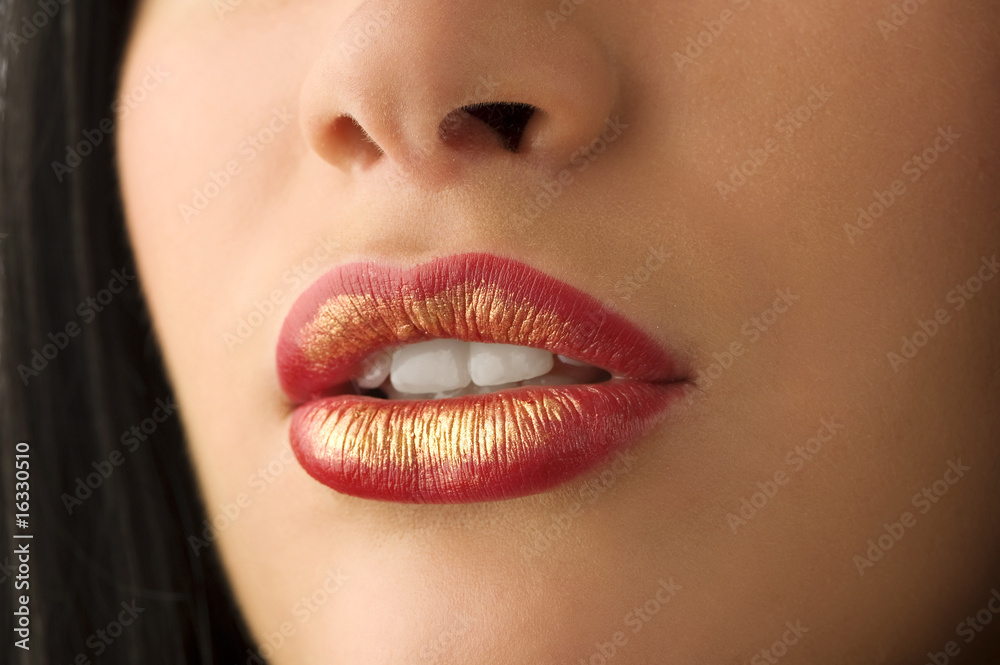 Obraz premium red golden lips