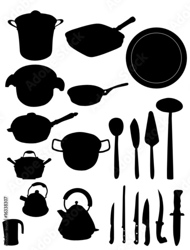 Kitchen utensil silhouette collection vector illustration black