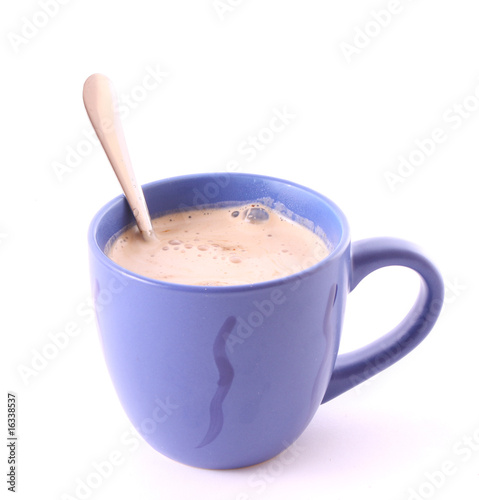 Cup of coffee with milk over white
