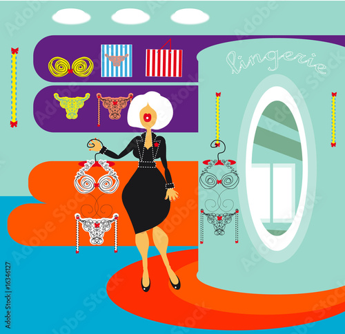 Woman shopping for lingerie - delight. One of cartoon series