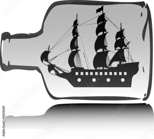 boat pirate in bottle illustration