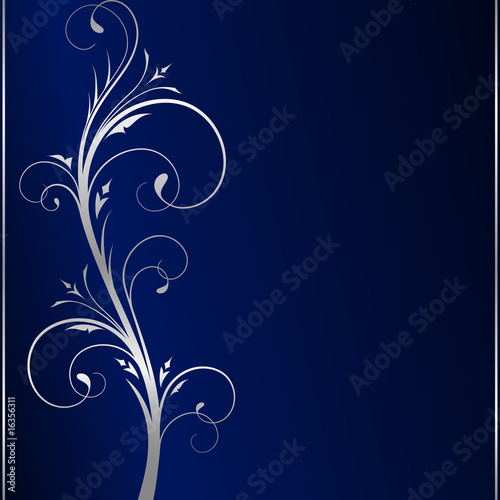 Elegant dark blue background with silver floral elements