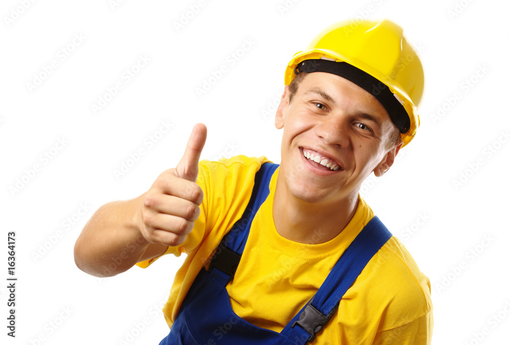 Worker showing thumb up sign Worker showing thumb up sign