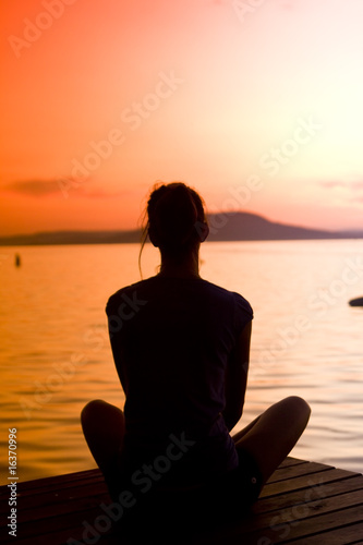 Sunset lake and yoga