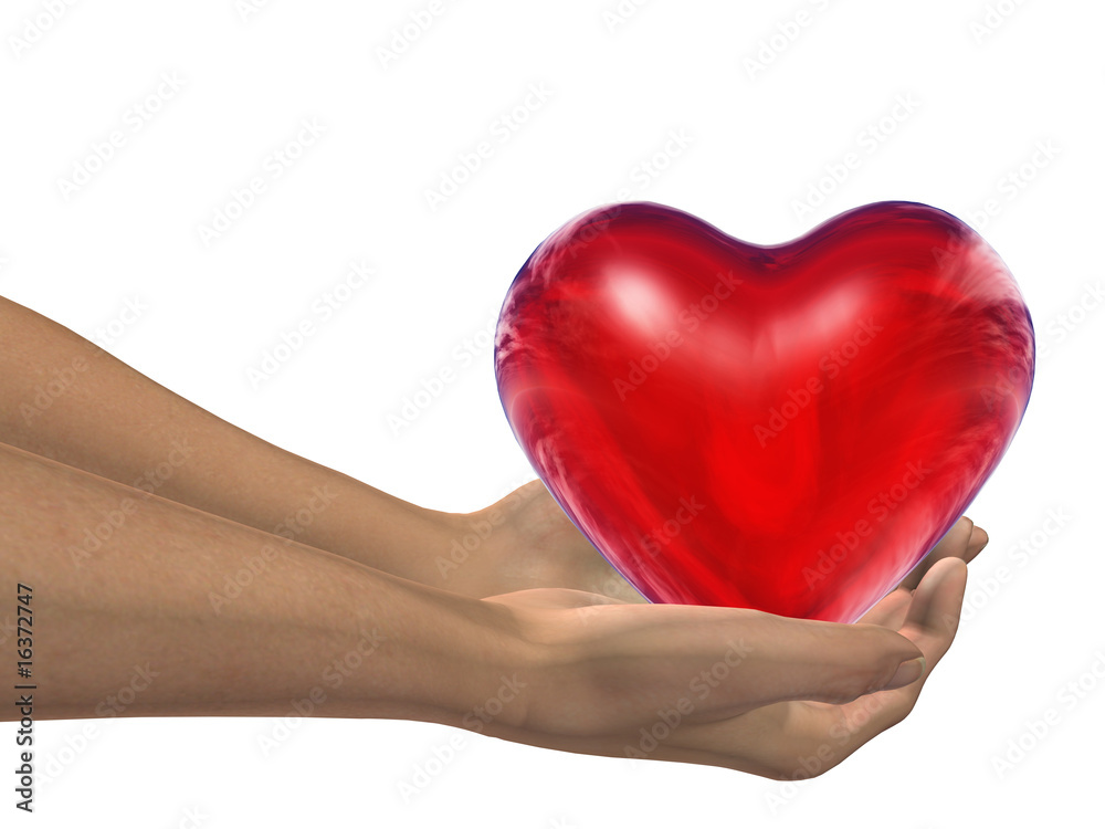 Obraz premium red 3D heart held in hands by an adult male