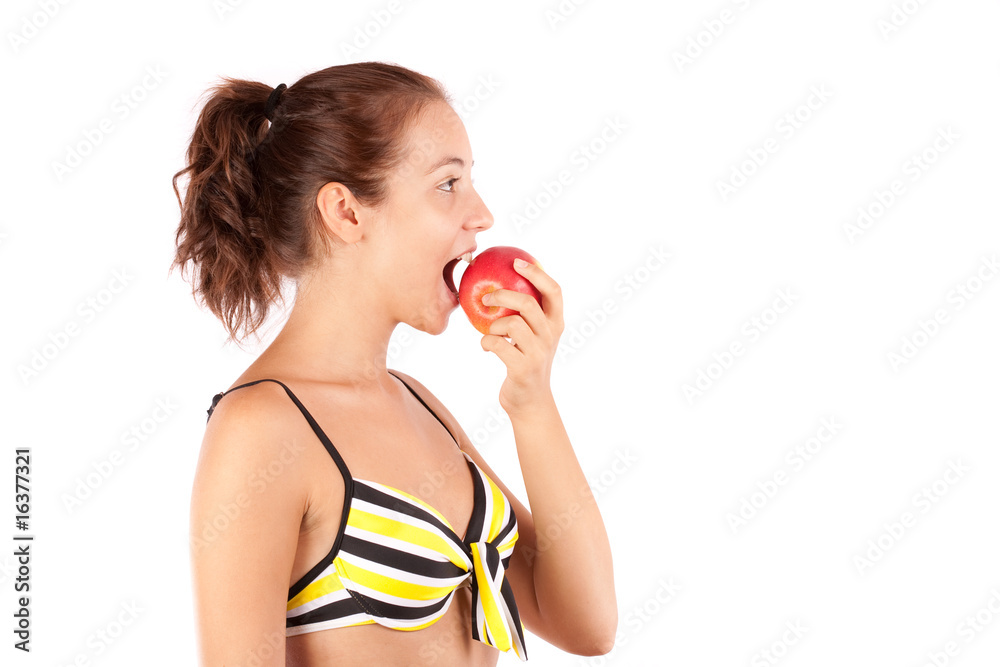 Young lady eating apple, diet concept Young lady eating apple, diet concept