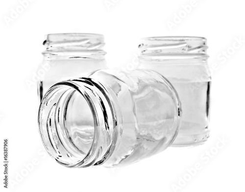 Three glass jars on white