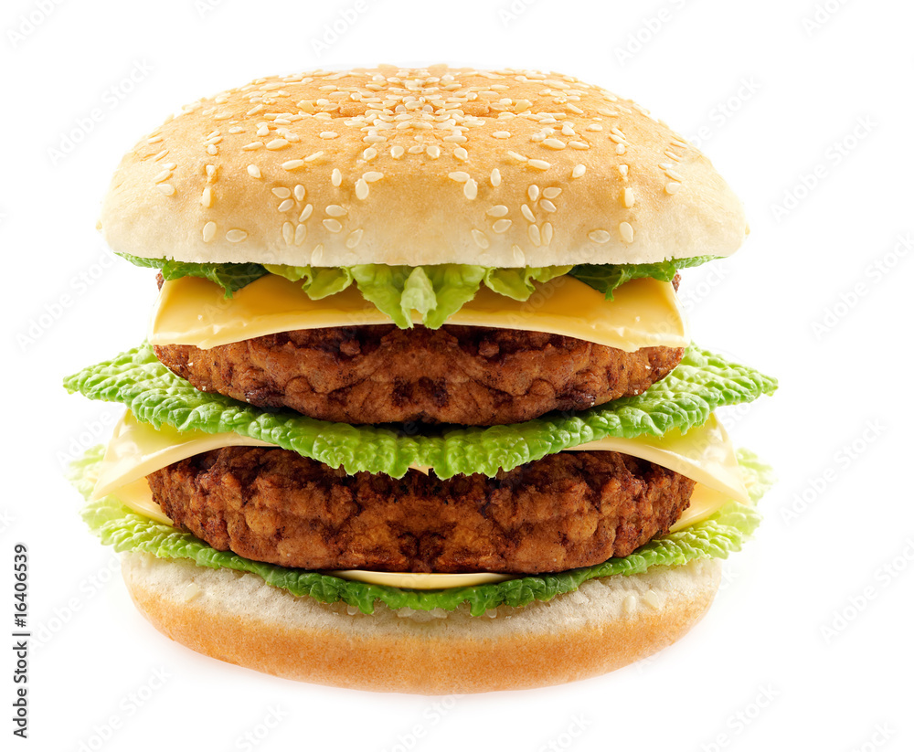 Tasty double hamburger on white background Tasty double hamburger on white background