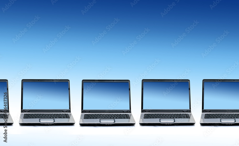Queue of new laptops. Queue of new laptops.