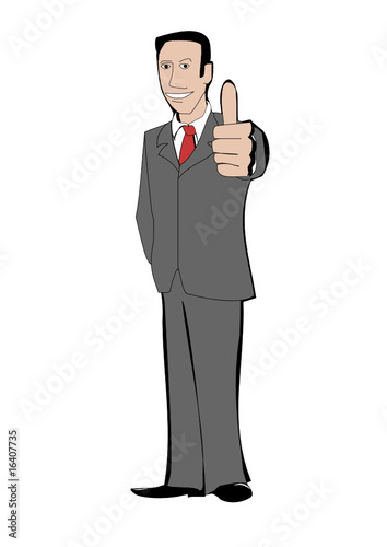 Businessman in suit shows thumb up