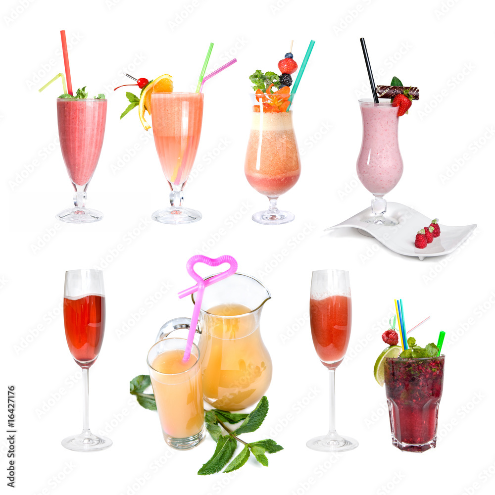 set of various cold cocktails isolated on white set of various cold cocktails isolated on white