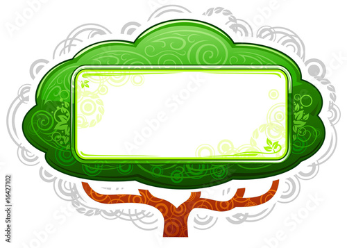 Green Tree Placard with Banner in ecology style