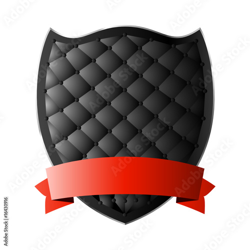 Black shield with ribbon. Vector. Insert your information.
