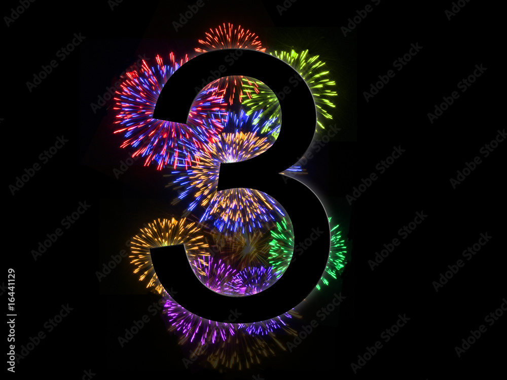 chiffre 3 alphabet avec feu d'artifice en arrière chiffre 3 alphabet avec feu d'artifice en arrière