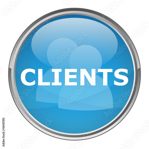 Circular "CLIENTS" button (vector; blue)