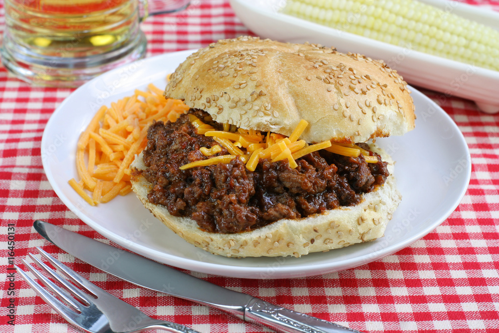 Sloppy Joe with Corn and a Beer Sloppy Joe with Corn and a Beer