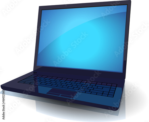 Black laptop with blue screen