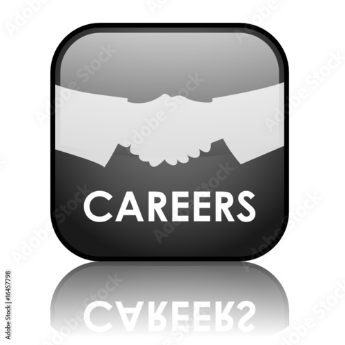 Square vector "CAREERS" button with reflection (black)