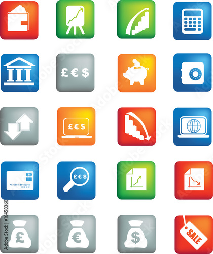 illustration of set of money and finance buttons