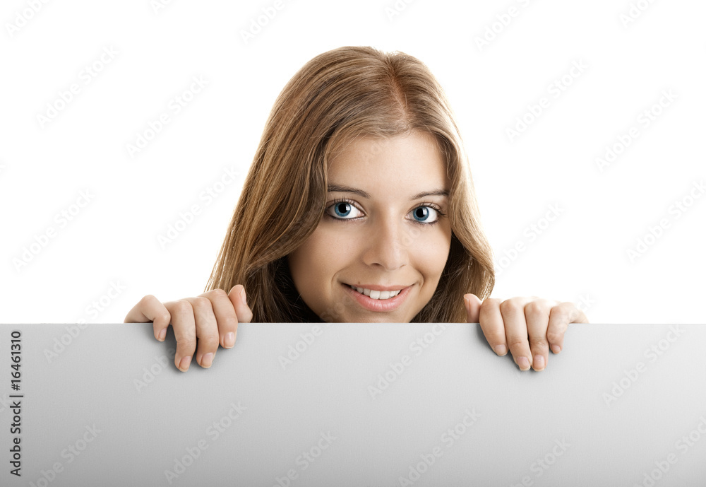 Business Woman holding a billboard Business Woman holding a billboard