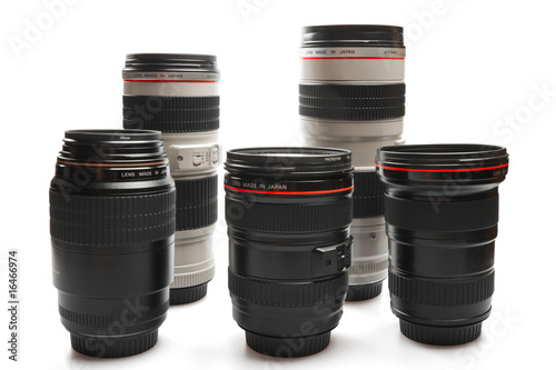 Set of camera lenses isolated