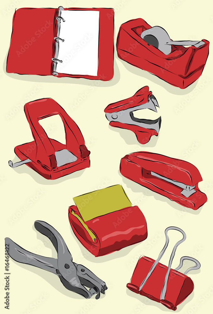 Collection of messy hand drawn office supplies Collection of messy hand drawn office supplies