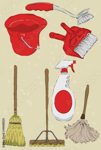 Collection of messy hand drawn cleaning items