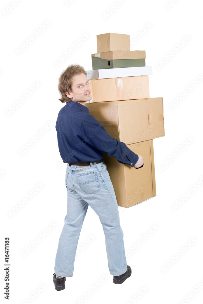 man carrying many cardboard boxes man carrying many cardboard boxes