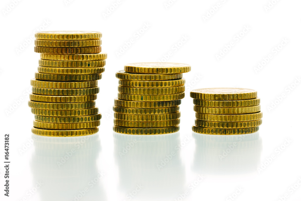 50 euro cent coins on reflecting white surface 50 euro cent coins on reflecting white surface
