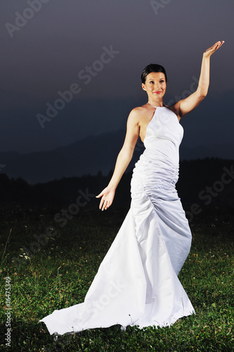 beautiful bride outdoor after wedding ceremny photo