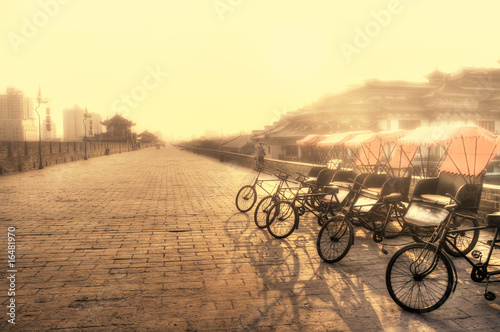 Xi'an / China  - Town wall with bicycles