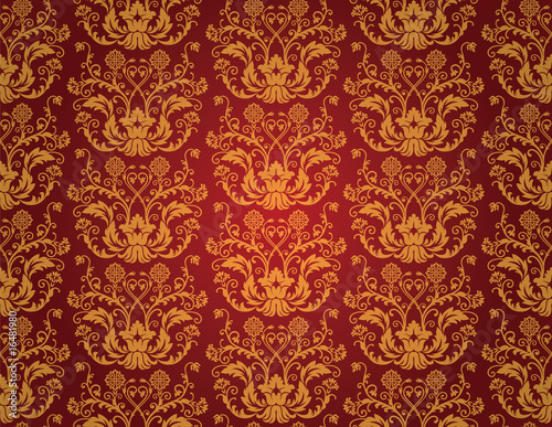 Seamless red and gold floral vintage wallpaper