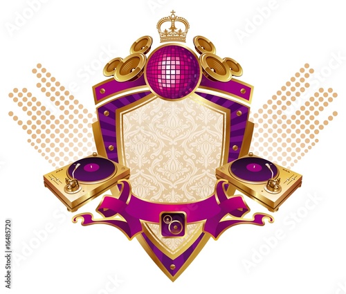 Musical heraldic shield with turntable