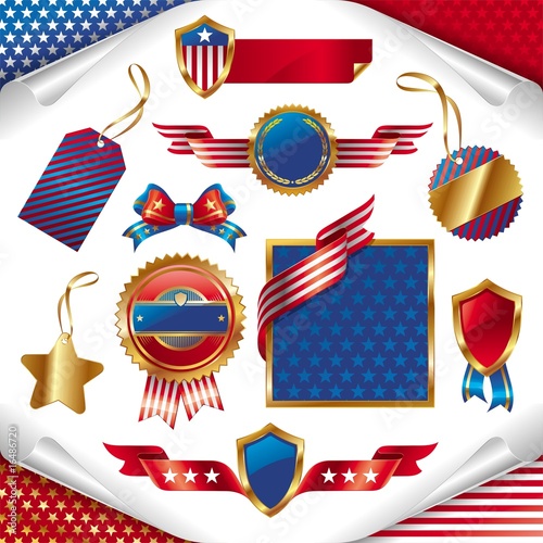 Vector collection of USA patriotic signs, labels & tags