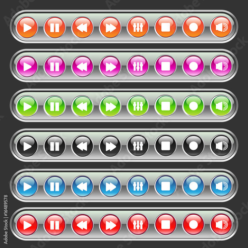 set of colorful media buttons