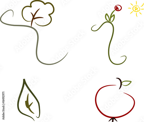 Clipart-Set: 4 bunte Natursymbole (Sommer)