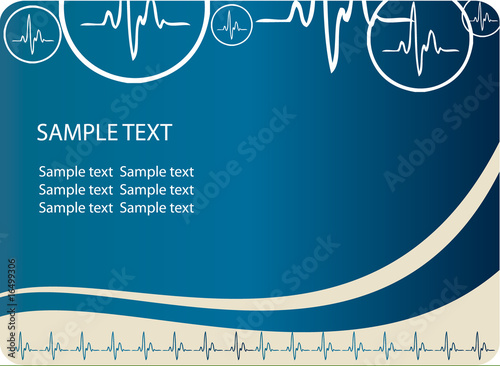 Vector cardio blue background with ecg icons and text