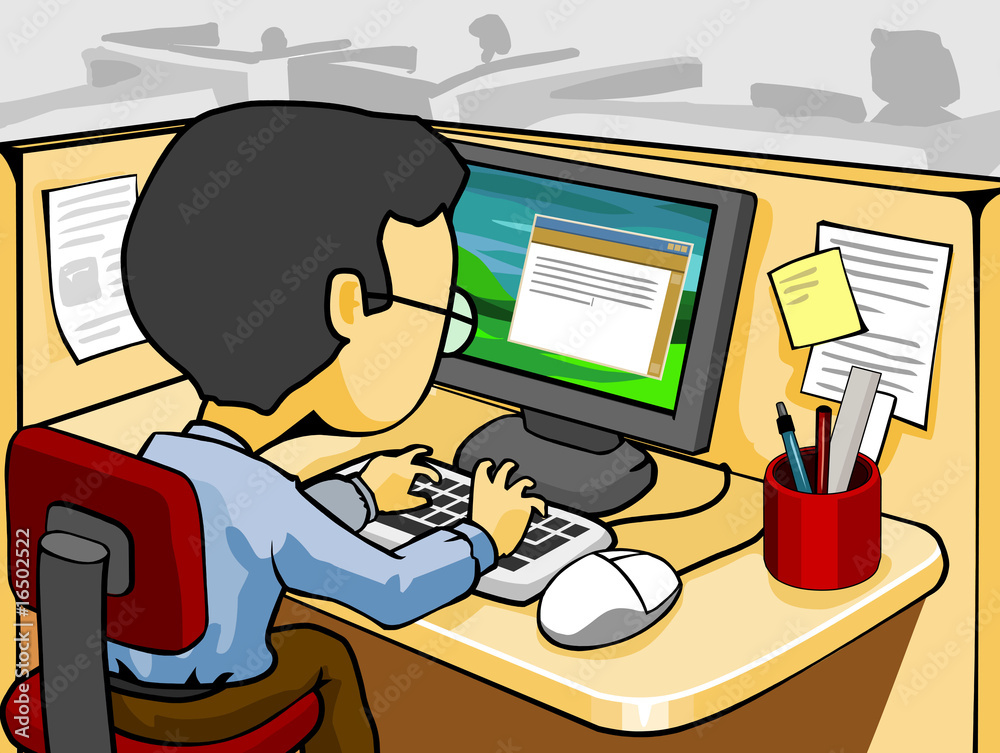 Illustration of Working on The Computer Illustration of Working on The Computer