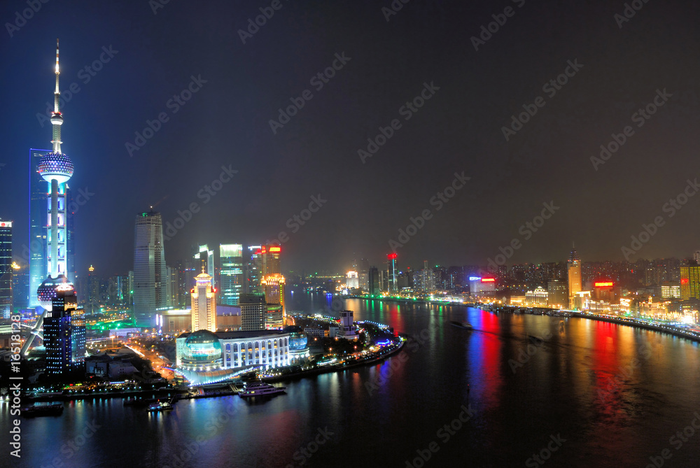 China Shanghai Huangpu river and Pudong  aerial view.