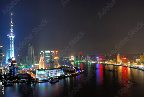 China Shanghai Huangpu river and Pudong aerial view.
