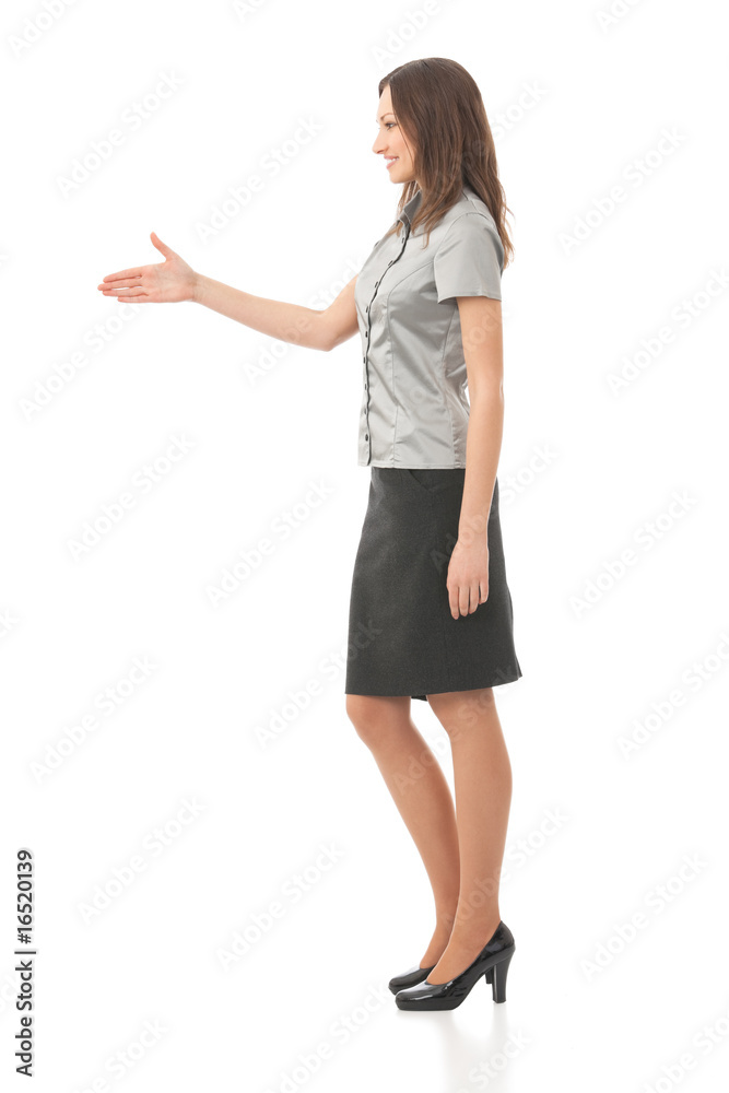 Full body businesswoman giving hand for handshake, isolated Full body businesswoman giving hand for handshake, isolated