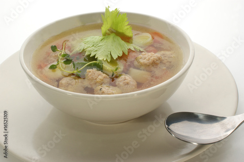 vegetable soup with organic carrot and meat balls