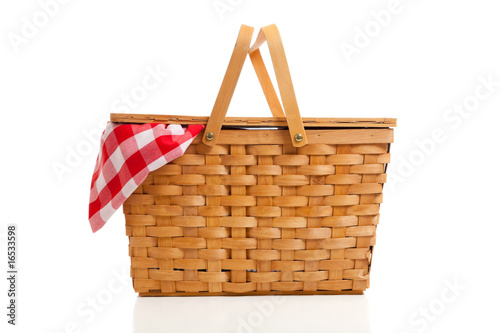 Wicker Picnic Basket with Gingham Cloth