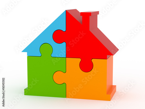 Jigsaw puzzle in the shape of a house